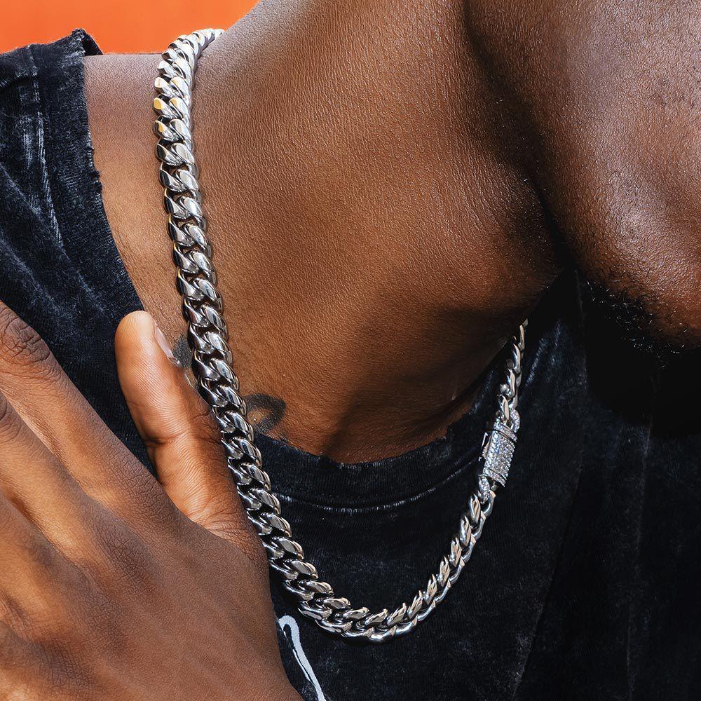 The Stormtrooper® - 12mm Iced Miami Cuban Link Chain White Gold Plated with CZ Clasp 