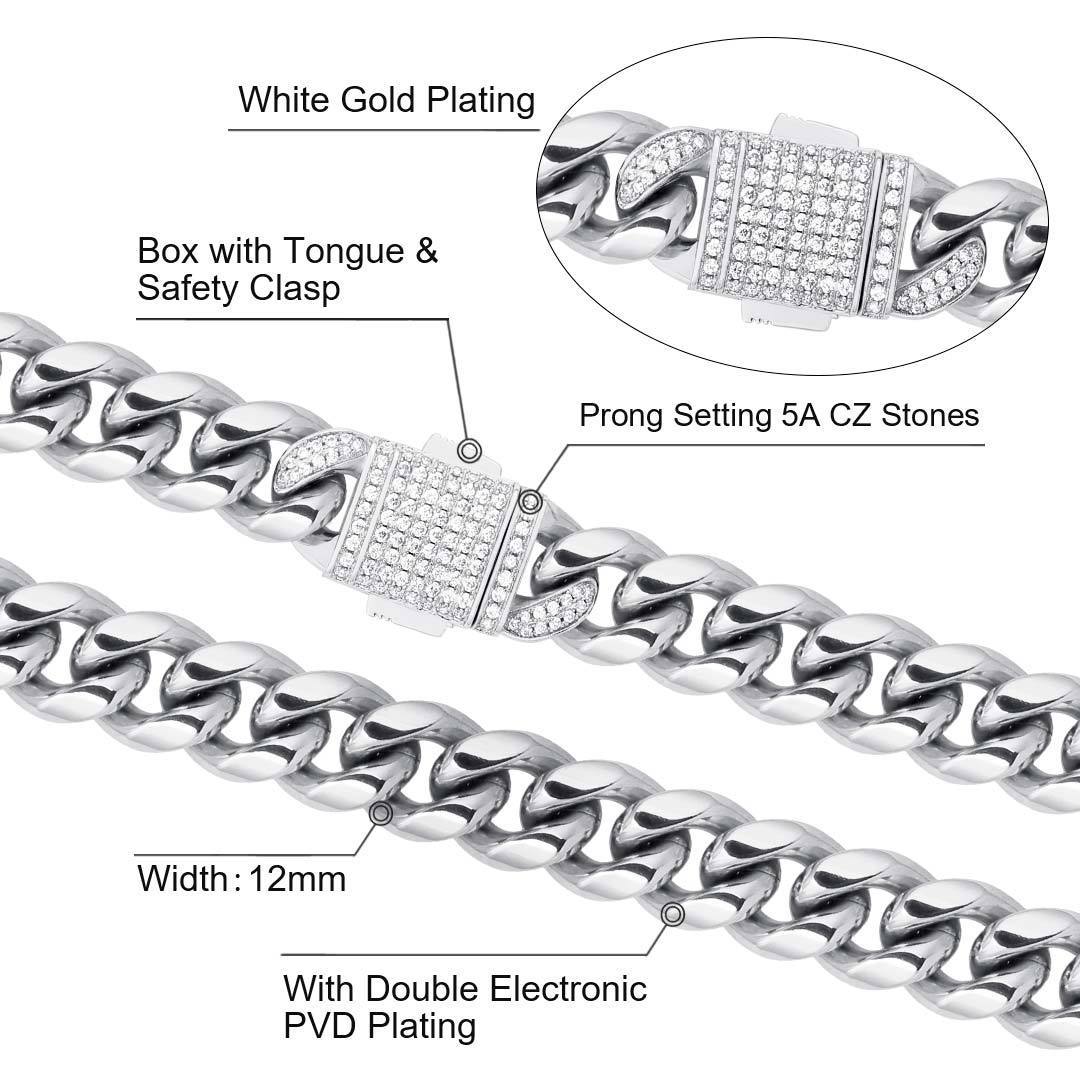 The Stormtrooper® - 12mm Iced Miami Cuban Link Chain White Gold Plated with CZ Clasp 