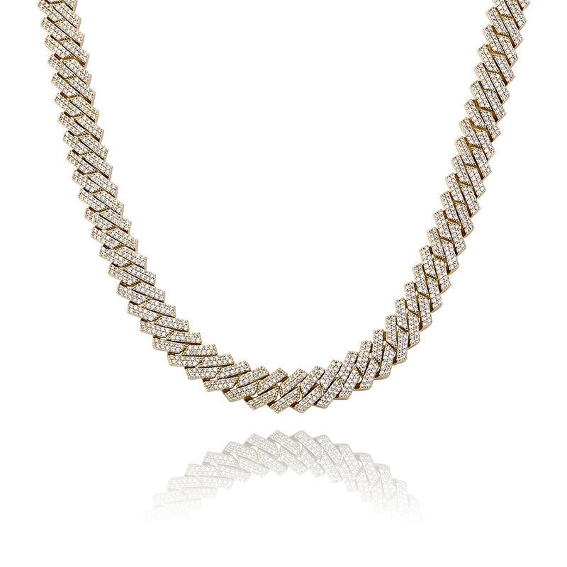The Stunning Moment III® - 15mm Iced Out Diamond Prong Link Cuban Choker Chain in 14K Gold 