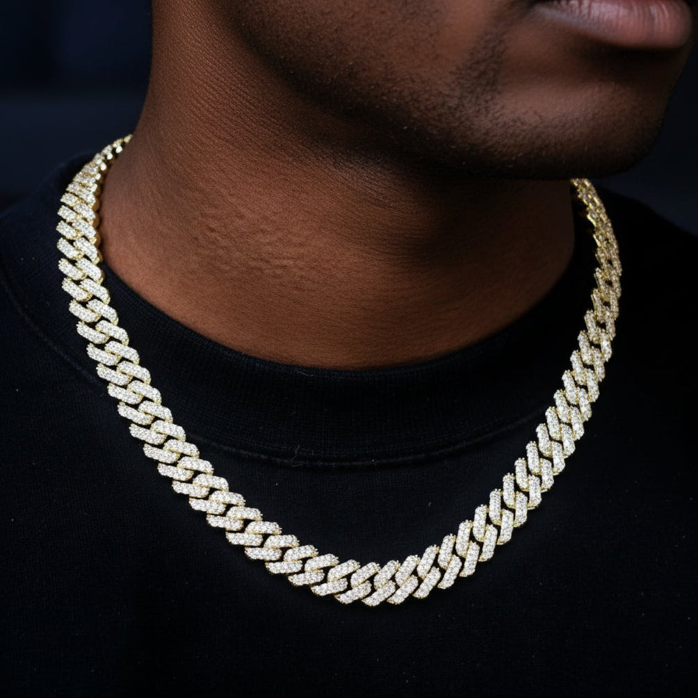 The Stunning Moment II® - 12mm Iced Diamond Prong Link Cuban Choker Chain in 14K Gold 