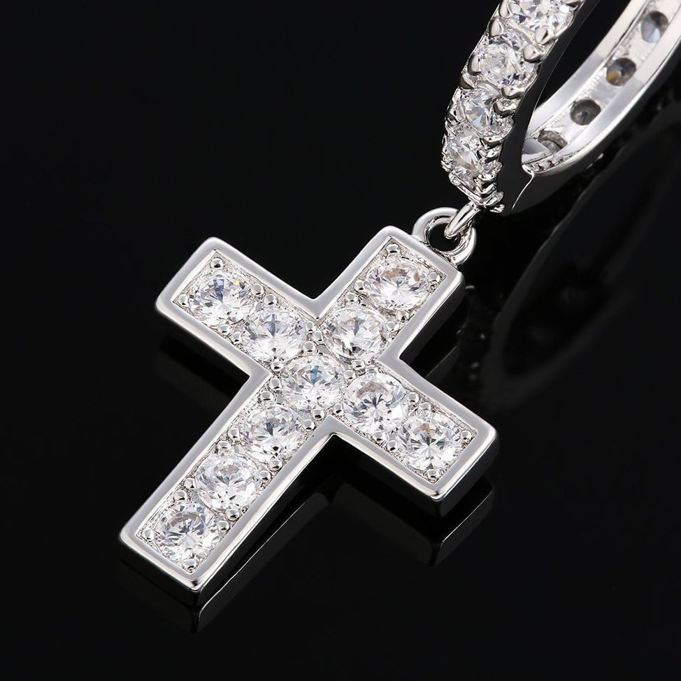 The Valor® - 925 Sterling Silver Diamond Hoop Earrings with Diamond Hanging Cross 
