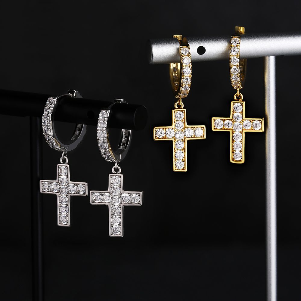 The Valor® - 925 Sterling Silver Diamond Hoop Earrings with Diamond Hanging Cross 