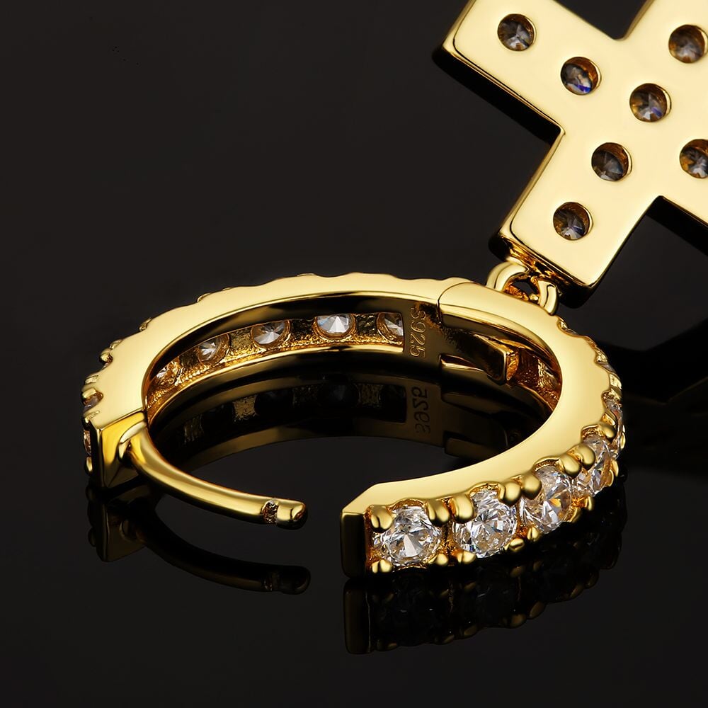 The Valor® - 925 Sterling Silver Diamond Hoop Earrings with Diamond Hanging Cross 