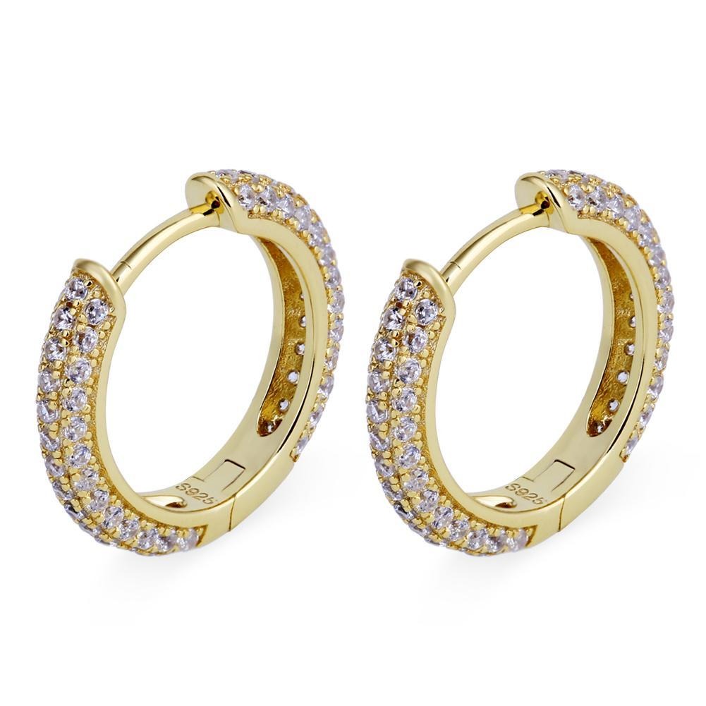 The Wealth Circle® - 925 Sterling Silver Iced Out Diamond Hoop Earrings in 14K Gold Earrings 14K Gold S925 