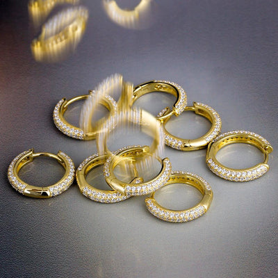 The Wealth Circle® - 925 Sterling Silver Iced Out Diamond Hoop Earrings in 14K Gold Earrings 