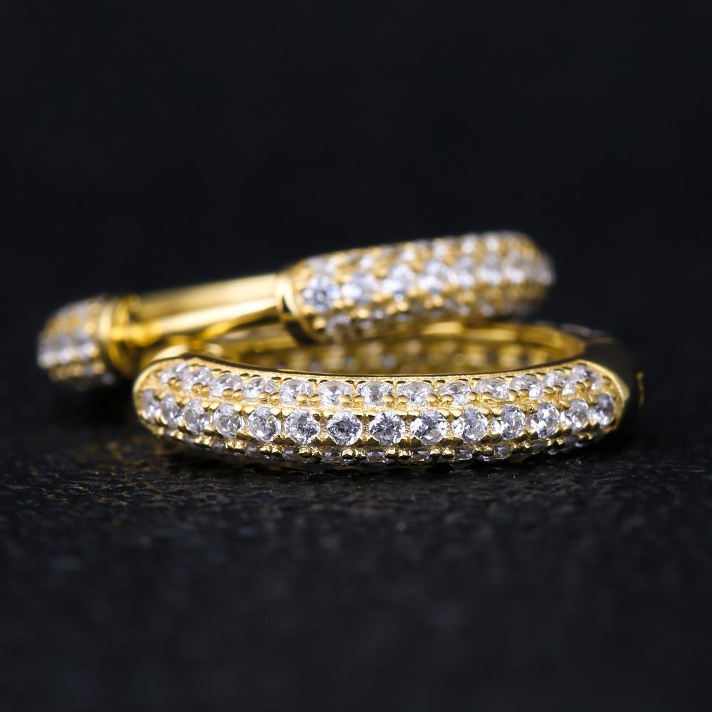 The Wealth Circle® - 925 Sterling Silver Iced Out Diamond Hoop Earrings in 14K Gold Earrings 