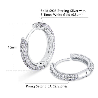 The Wealth Circle® - 925 Sterling Silver Iced Out Diamond Hoop Earrings in White Gold Earrings 