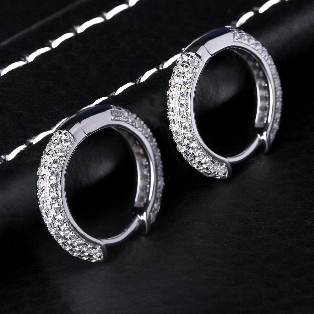 The Wealth Circle® - 925 Sterling Silver Iced Out Diamond Hoop Earrings in White Gold Earrings 