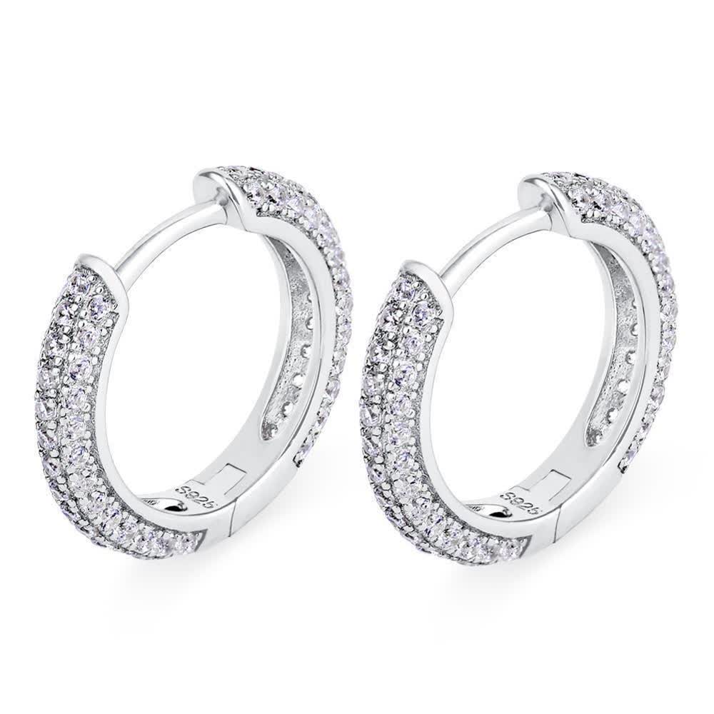 The Wealth Circle® - 925 Sterling Silver Iced Out Diamond Hoop Earrings in White Gold Earrings White Gold S925 