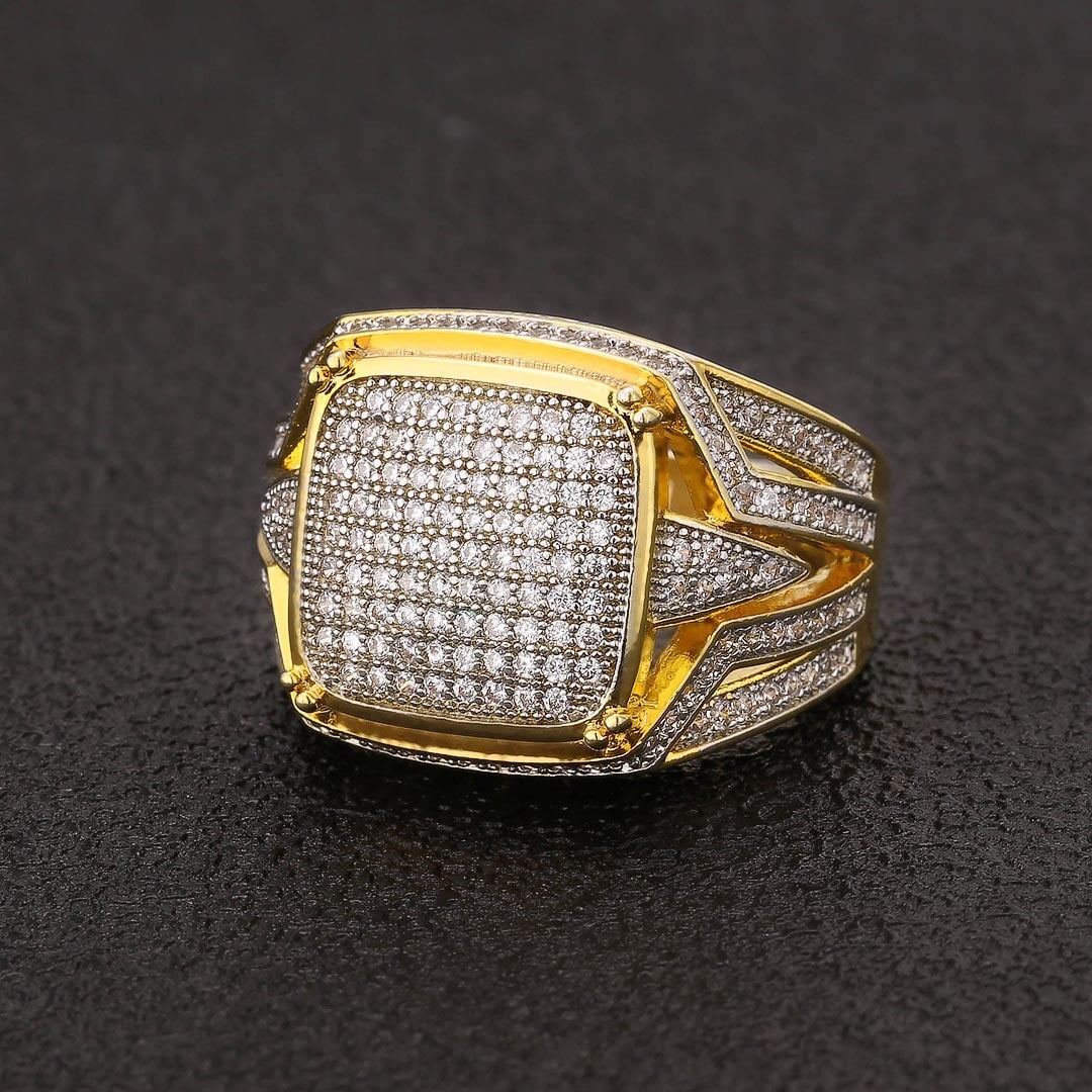 The Wealth® - Diamond CZ Mens Hip Hop Ring in 14K Gold 