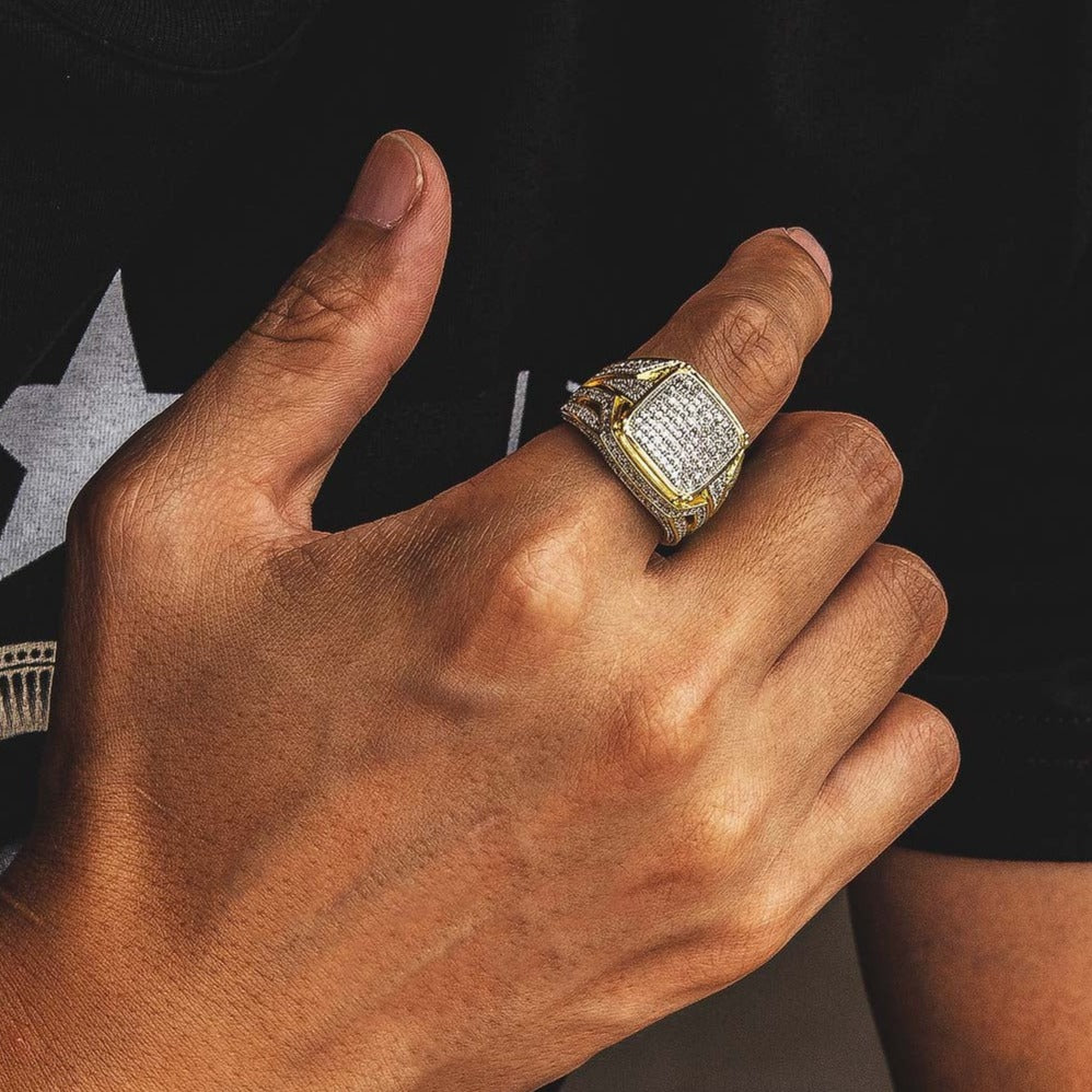 The Wealth® - Diamond CZ Mens Hip Hop Ring in 14K Gold 