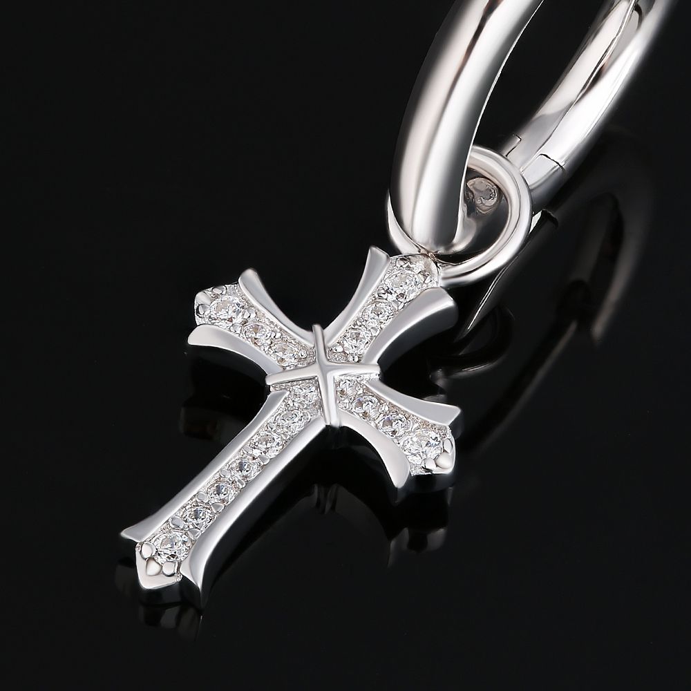 The Wisdom® -925 Sterling Silver Diamond Iced Out Hoop Dangle Iris Cross Mens Earrings Earrings 