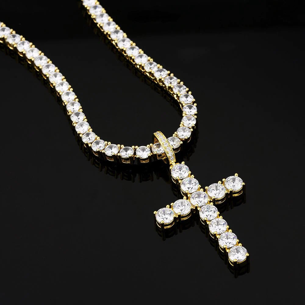 VVS Moissanite Solid Silver Cross Pendant in 14K Gold 