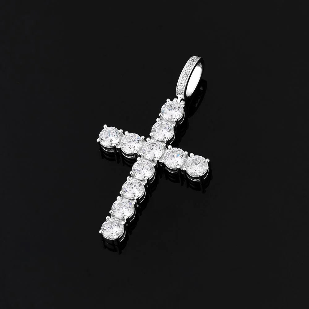 VVS Moissanite Solid Silver Cross Pendant in White Gold 