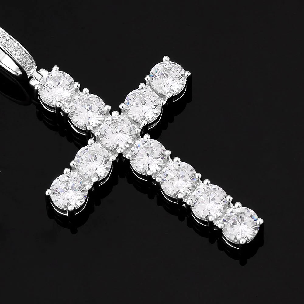 VVS Moissanite Solid Silver Cross Pendant in White Gold S925 White Gold D (VVS Shine)