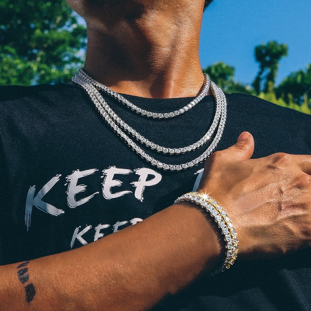 VVS1 Moissanite Diamond 925 Sterling Silver Tennis Chain in White Gold Necklaces 