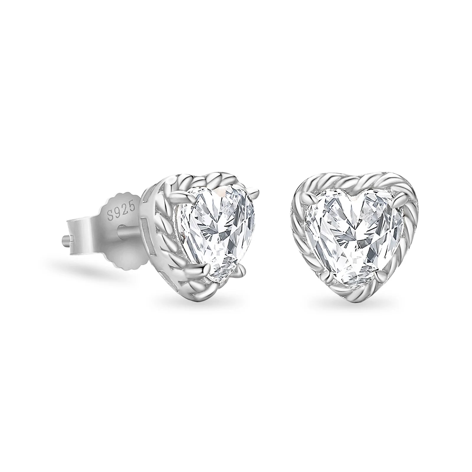 Women's Twisted Heart-shaped Diamond Stud Earrings Earrings S925 White Gold 